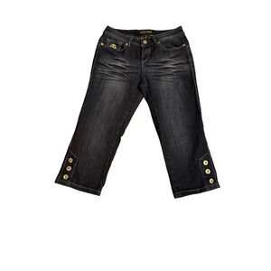 Beyonce Dereon Y2K Jeans Size 4 Low Rise Capri Patchwork Studs Logo Hip Hop Vtg